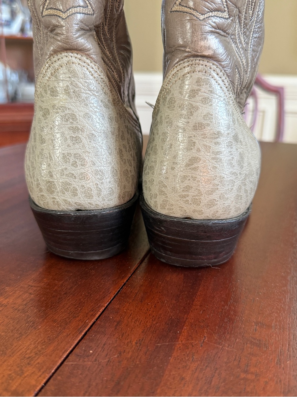 Vintage 80s NOCONA Exotic Antelope Cowboy Boots Gray/Sage Mens Size 8.5 D - USA - Picture 7 of 13